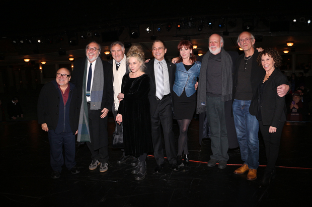 The Taxi family: Danny DeVito, James L. Brooks, Judd Hirsch, Carol Kane, Tony Danza, Marilu Henner, James Burrows, Christopher Lloyd, and Rhea Perlman.