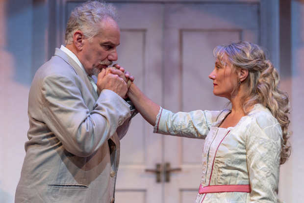 Jonathan Epstein as Gustav and Kristin Wold as Tekla in Shakespeare and Company&#39;s production of August Strindberg&#39;s Creditors, directed by Nicole Ricciardi.