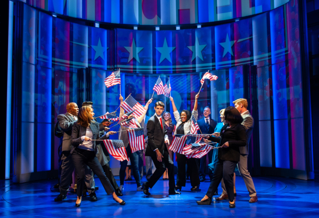 Drew Gehling (Dave Kovic/President Bill Mitchell) and the cast of Dave, directed by Tina Landau, at Arena Stage.