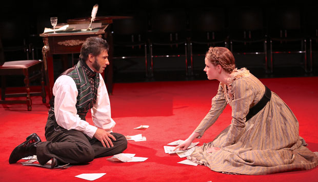 Ian Lassiter and Lexi Lapp star in the world premiere of Pushkin, directed by Christopher McElroen, at the Sheen Center.