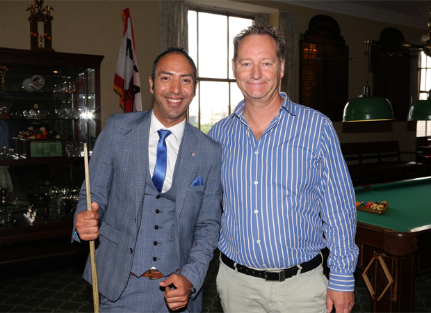 United States National Snooker Champion and The Nap cast member Ahmed Aly Elsayed with playwright Richard Bean.