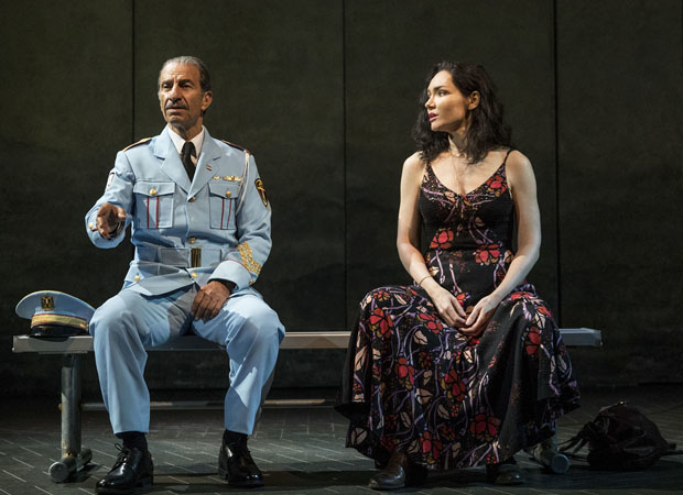Sasson Gabay and Katrina Lenk as Tewfiq and Dina in The Band&#39;s Visit on Broadway.