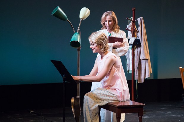Christina Maxwell and Erin Leigh Peck star in Thomas Hodges and Patricia Loughrey&#39;s Sonata 1962, directed by Katherine M. Carter, for NYMF at the Acorn Theatre.