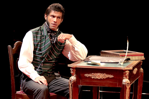 Ian Lassiter stars as Alexander Pushkin in Jonathan Leaf&#39;s Pushkin, directed by Christopher McElroen, for the American Vicarious at the Sheen Center.