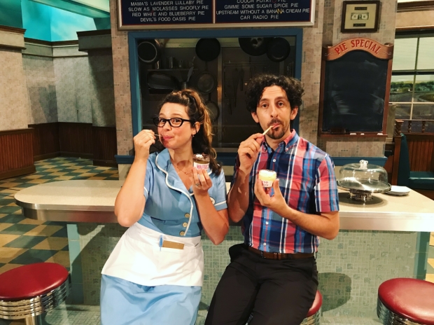 Spouses Katie Lowes and Adam Shapiro are making their Broadway debuts as Dawn and Ogie in Waitress at the Brooks Atkinson Theatre.