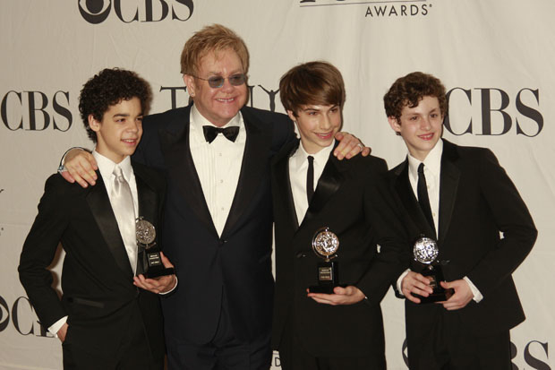 In 2009, David Alvarez, Kiril Kulish, and Trent Kowalik jointly won the Tony Award for Best Performance by a Leading Actor in a Musical for their portrayals of the title character in Billy Elliot the Musical. Elton John (center) composed.