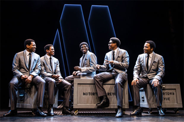Derrick Baskin, Jeremy Pope, Jawan M. Jackson, Ephraim Sykes, and James Harkness in the Broadway-bound Ain't Too Proud – The Life and Times of the Temptations.