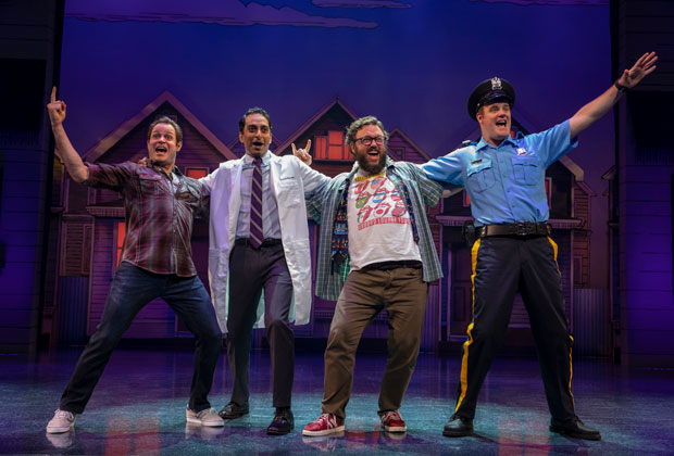 Mitchell Jarvis, Manu Narayan, Jay Klaitz and Paul Whitty star in Gettin&#39; the Band Back Together, directed by John Rando, at Broadway&#39;s Belasco Theatre.