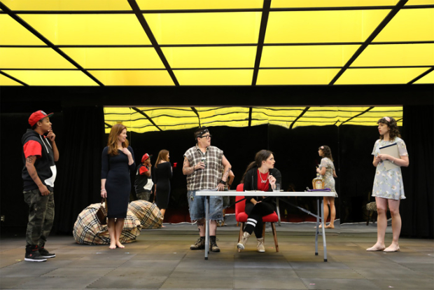Chaunté Wayans, Dana Delany, Lea DeLaria, Ana Villafañe, and Adina Verson as the Betties of Jen Silverman&#39;s Collective Rage: A Play in 5 Betties, directed by Mike Donahue, at MCC&#39;s Lucille Lortel Theatre.