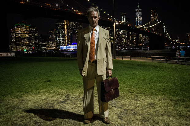 Matt Brown plays the Man in the Orange Tie in Firelight Collective&#39;s Stars in the Night, directed by Stephanie Feury and Nathan Keyes, in DUMBO.