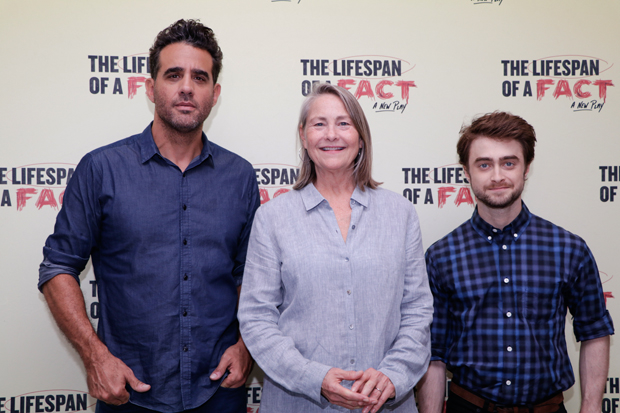 Bobby Cannavale, Cherry Jones, and Daniel Radcliffe star in The Lifespan of a Fact on Broadway.