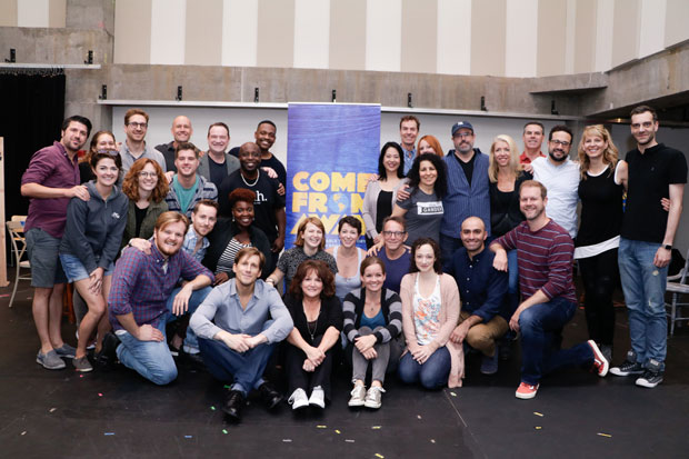 The company of the first national tour of Come From Away meet the press.