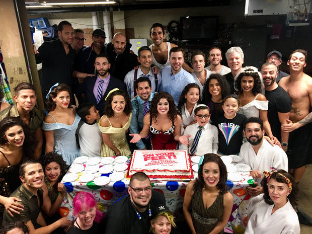 The company of the national tour of On Your Feet! celebrate one year on the road.