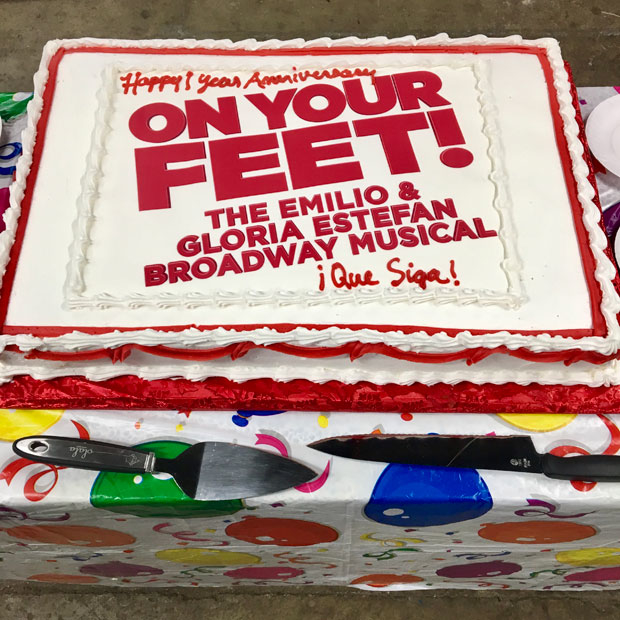 The On Your Feet! national tour celebrated one year of performances with cake.