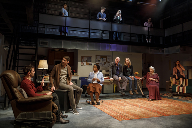 Tad Cooley, Russell Harvard, Gameela Wright, Michael Gaston, Lisa Emery, Lois Smith, and Marianna Bassham make up the lower level cast of I Was Most Alive With You, while Alexandra Wailes, Seth Gore, Amelia Hensley, and Beth Applebaum shadow them on the upper level.