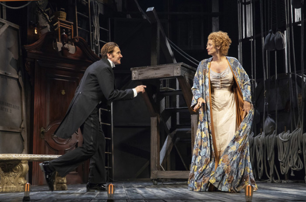 Jason Butler Harner (Edmond Rostand) and Janet McTeer (Sarah Bernhardt) go toe to toe in Act II of Bernhardt/Hamlet.