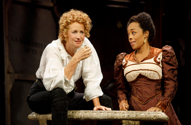 Janet McTeer as Sarah Bernhardt and Brittany Bradford as Lysette in Bernhardt/Hamlet.