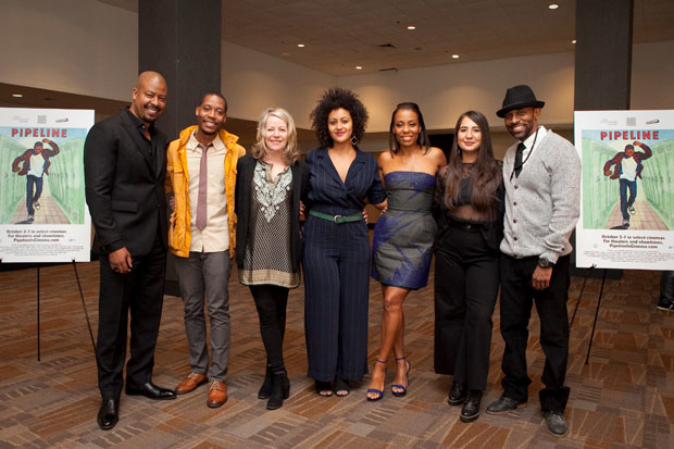 Morocco Omari, Namir Smallwood, Tasha Lawrence, Lileana Blain-Cruz, Karen Pittman, Heather Velasquez, and Jamie Lincoln Smith attend the preview screening of Pipeline.