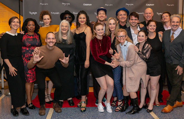 The company of I Was Most Alive With You celebrate opening night at Playwrights Horizons.