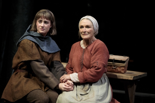 Grace Van Patten and Glenn Close share a scene in Mother of the Maid at the Public Theater.