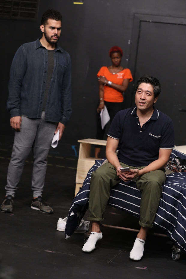 Joél Pérez and Peter Kim in rehearsal for Wild Goose Dreams at the Public Theater.