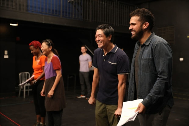 The cast of The Public Theater&#39;s recently extended New York premiere of Hansol Jung&#39;s Wild Goose Dreams rehearse.