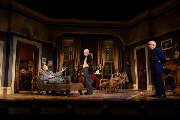 Rufus Collins, Mark Zeisler, and Malcolm Ingram in a ascene from Sherlock&#39;s Last Case, directed by Maria Aitken, at Huntington Theatre Company.