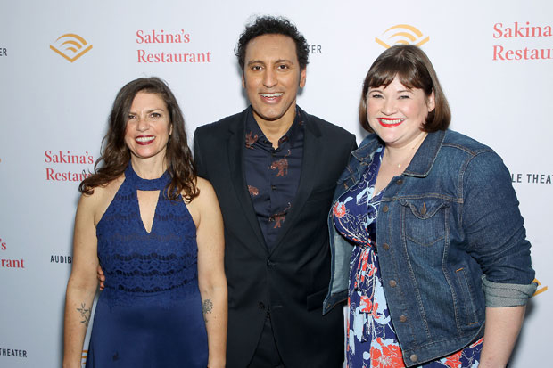 Kimberly Senior, Aasif Mandvi, and Kate Navin celebrate opening night of Sakina&#39;s Restaurant at Minetta Lane Theatre.