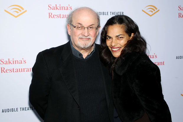 Salman Rushdie and Sarita Choudhury celebrate opening night of Sakina&#39;s Restaurant.