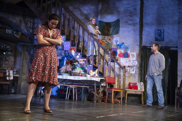 Laura Donnelly as Caitlin Carney, Genevieve O'Reilly as Mary Carney, Sean Frank Coffey as Bobby Carney, and Paddy  Considine as Quinn Carney in the Broadway production of Jez Butterworth&#39;s The Ferryman.