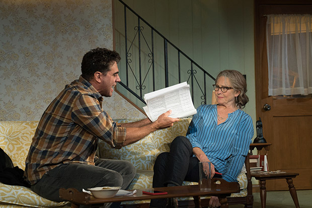 John D&#39;Agata (Bobby Cannavale) defends his essay to Emily Penrose (Cherry Jones) in The Lifespan of a Fact.