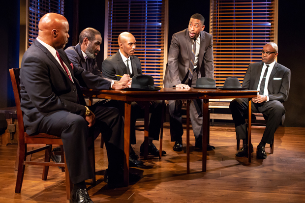 Ivan Moore, Brian D. Coats, Bjorn DuPaty, Nathan James, and Shawn Randall in Travisville, making its world premiere at Ensemble Studio Theatre.