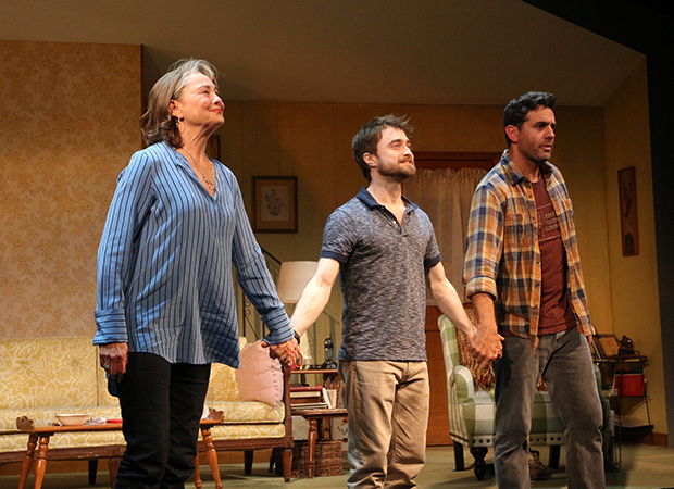 Cherry Jones, Daniel Radcliffe, and Bobby Cannavale take their bow as The Lifespan of a Fact opens on Broadway.