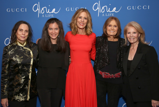 Emily Mann, Diane Paulus, Christine Lahti, Gloria Steinem, and Daryl Roth celebrate the opening of Gloria: A Life.