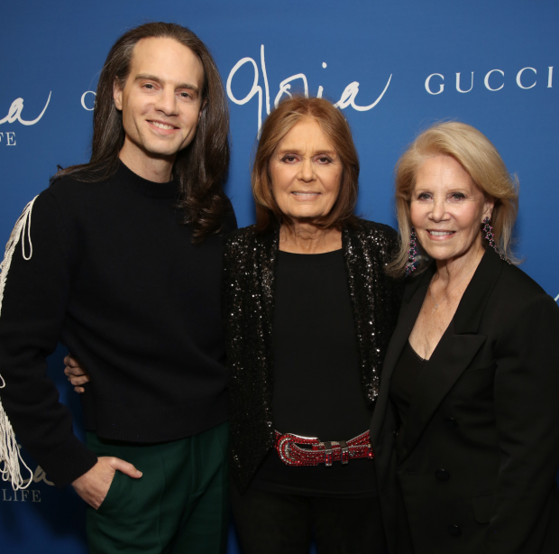 Gloria Steinem (center) with Jordan Roth and Daryl Roth.