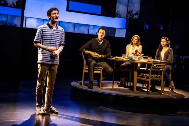 Ben Levi Ross, Aaron Lazar, Christiane Noll, and Maggie McKenna in a scene from Dear Evan Hansen tour, directed by Michael Greif.