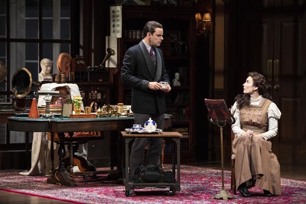 Harry Hadden-Paton and Laura Benanti share a scene in My Fair Lady.