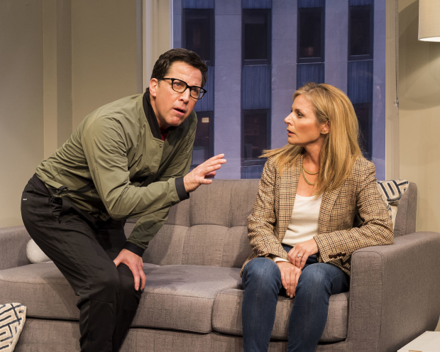 Dan Bucatinsky and Jessalyn Gilsig in the world premiere of Quack, directed by Neel Keller, at the Kirk Douglas Theatre. 