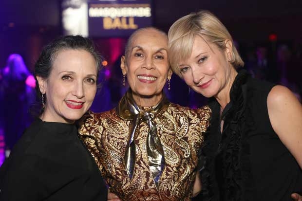 Bebe Neuwirth, Carmen de Lavallade, and Caitlin Carter celebrate together at the Actors Fund CTFD masquerade gala.
