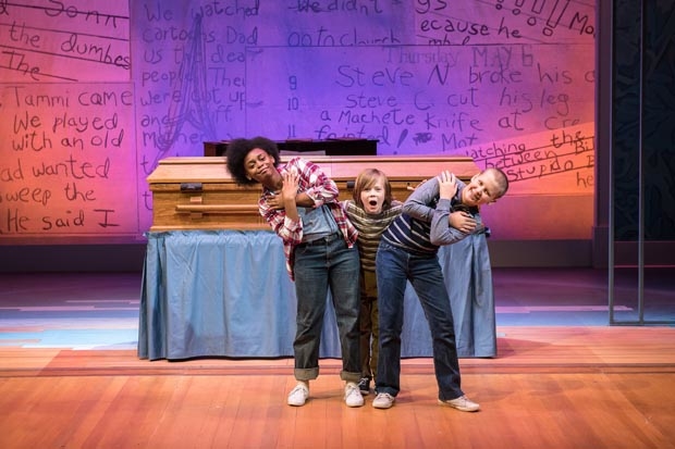 Chantae Miller, Donovan Lonsdale, and Tryg Gundersen share a scene in Fun Home.
