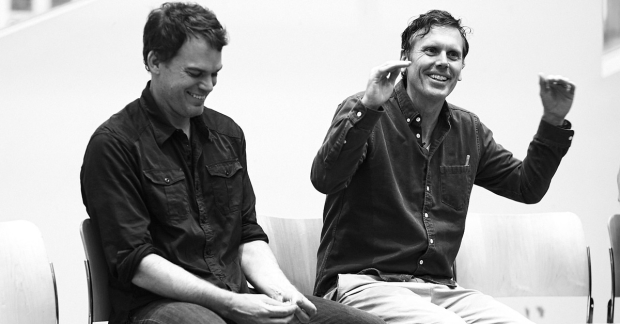 Michael C. Hall and Will Eno in rehearsal for Thom Pain (Based on Nothing).