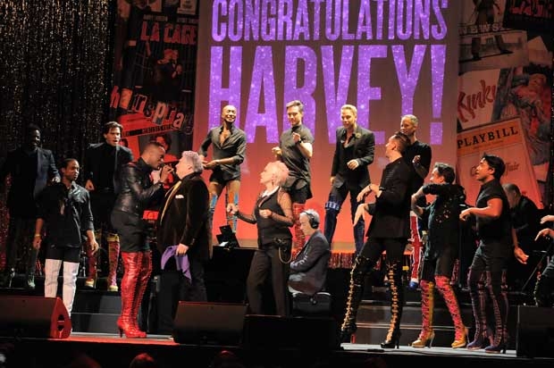 J. Harrison Ghee, Harvey Fierstein, Cyndi Lauper and the Kinky Boots company take the stage at Second Stage Theater&#39;s 40th anniversary Fall Benefit.