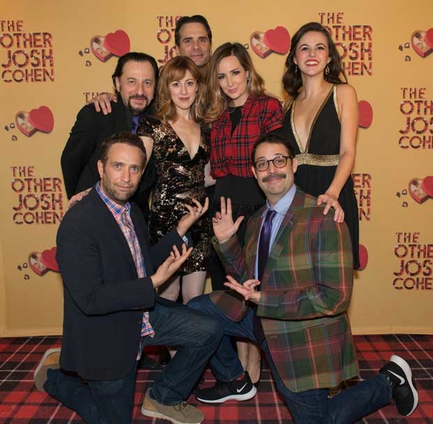 The company of The Other Josh Cohen celebrate opening night on the plaid carpet.