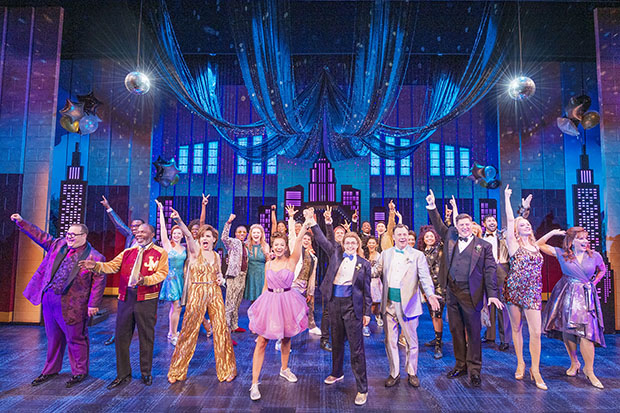 Josh Lamon, Michael Potts, Beth Leavel, Isabelle McCalla, Caitlin Kinnunen, Brooks Ashmanskas, Christopher Sieber, Angie Schworer, and Courtenay Collins lead the cast of The Prom, directed and choreographed by Casey Nicholaw, at Broadway&#39;s Longacre Theatre.