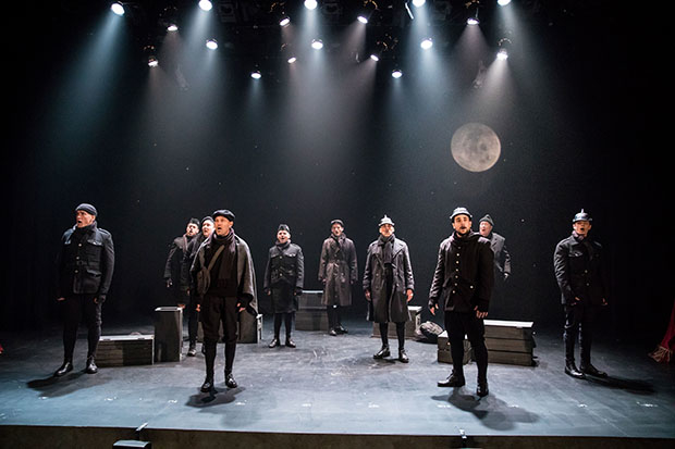 The cast of All Is Calm: The Christmas Truce of 1914 performs at the Sheen Center.