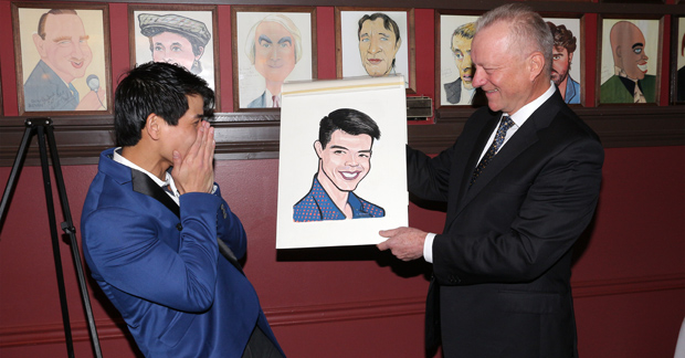 Telly Leung&#39;s caricature gets revealed at Sardi&#39;s.