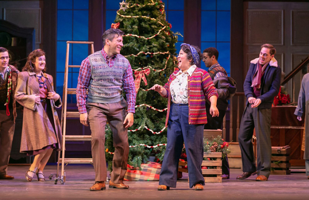 Nicholas Rodriguez (Jim), Ann Harada (Louise), and the ensemble of Holiday Inn, running at Paper Mill Playhouse through December 30.