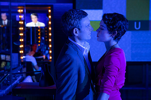 Tony Goldwyn and Tatiana Maslany share an intimate moment in Network.