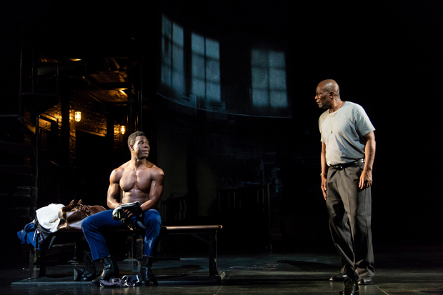 Kyle Vincent Terry and John Douglas Thompson in Michael Cristofer&#39;s Man in the Ring, directed by Michael Greif at Huntington Theatre Company.