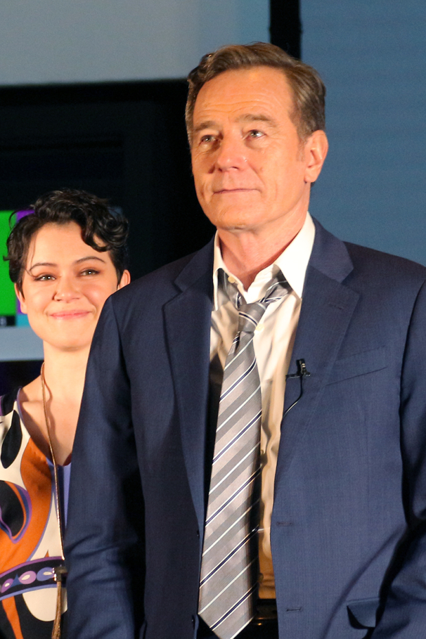Tatiana Maslany and Bryan Cranston during curtain call on the opening night of Network.